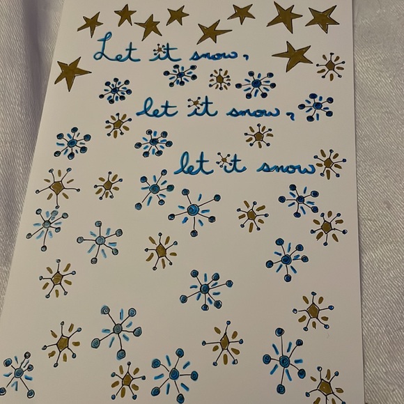 5 Handmade Hand Drawn & Coloured w Metallics Christmas Cards All Blank Inside - Picture 6 of 7